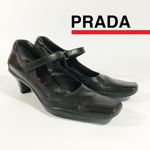 Prada Shoes - PRADA Black Leather Velcro Mary-Jane  Heels